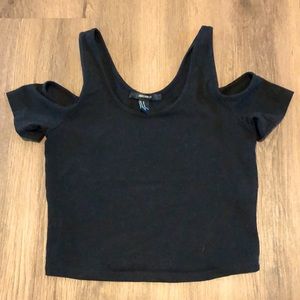 Cold shoulder black crop top